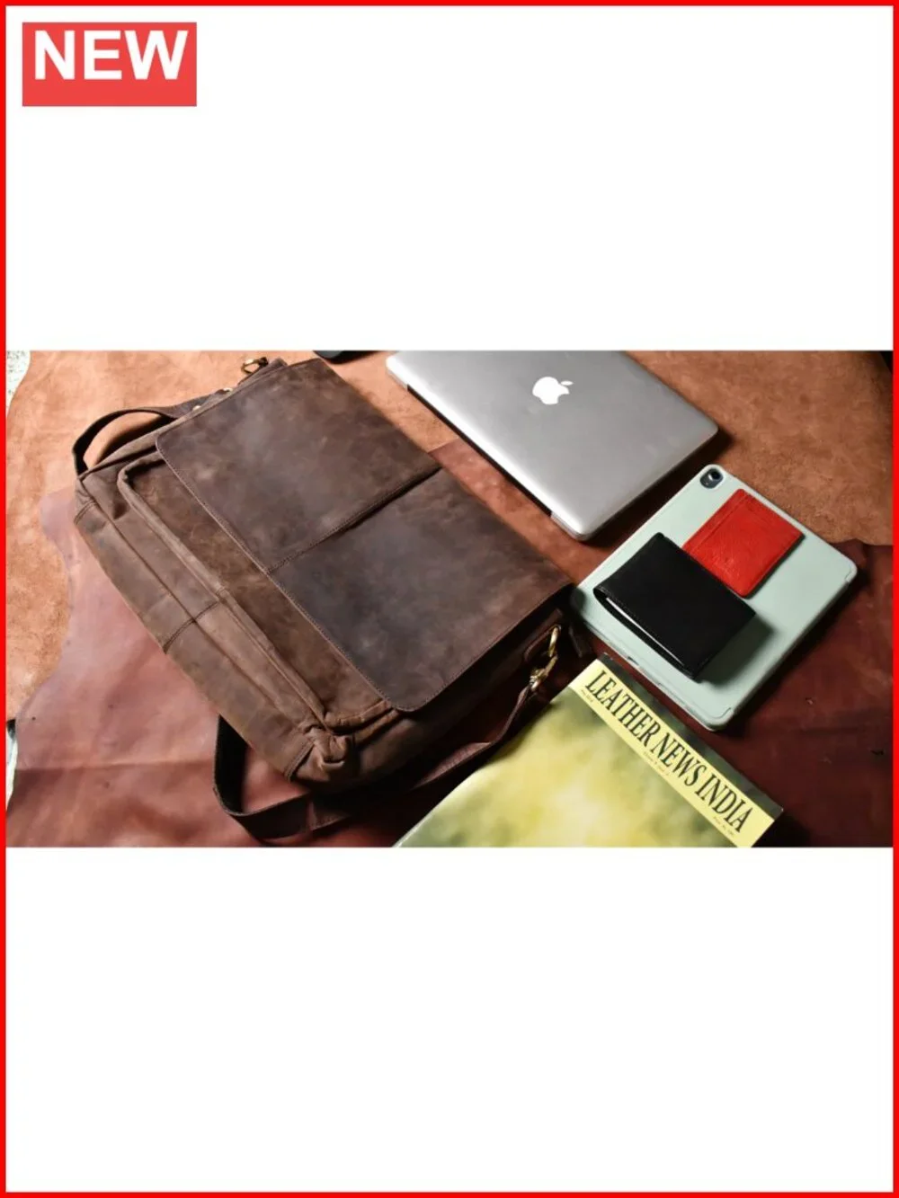 Leather Messenger Bag for Men Women Laptop Briefcase Office Adjustable Shoulder